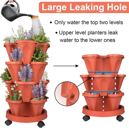 DUNCHATY Stackable Planters 4 Tier Vertical Garden Planting Tower Planters Strawberry, Herb