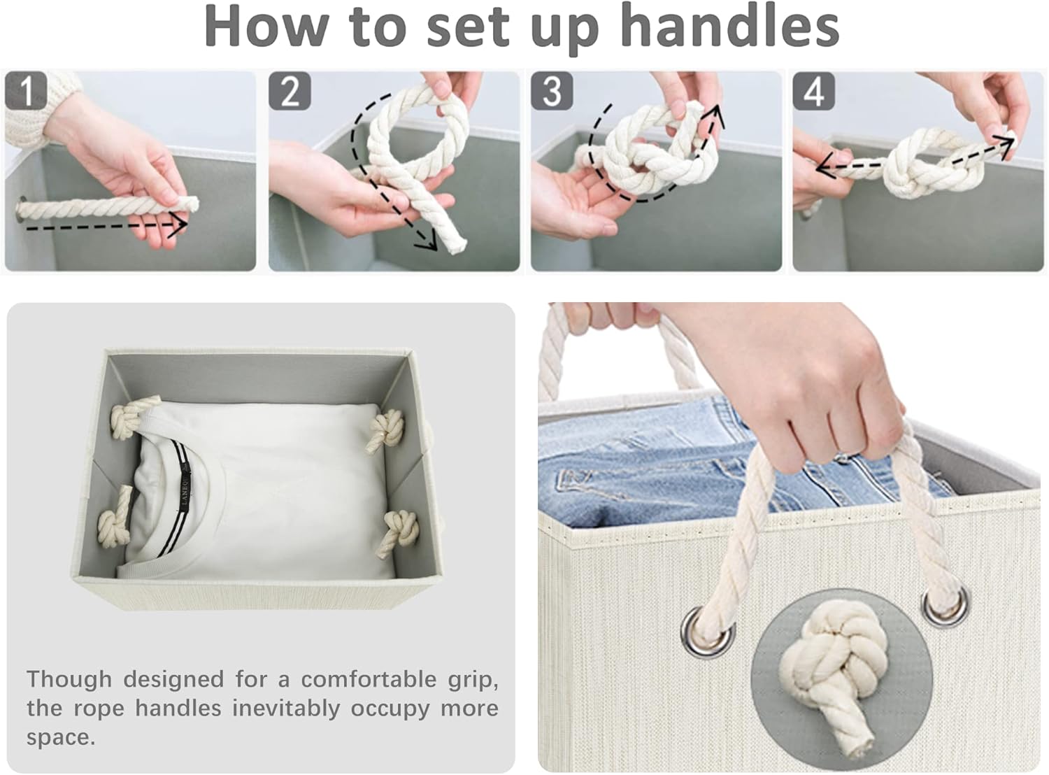 StorageWorks Storage Bins with Lids, Decorative Storage Boxes with Lid and Soft Rope Handles