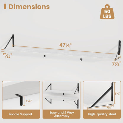 Heimlove 48 Inch Large Floating Bookshelves Set of 3,White Wall Mounted Bookshelves,Heavy Duty