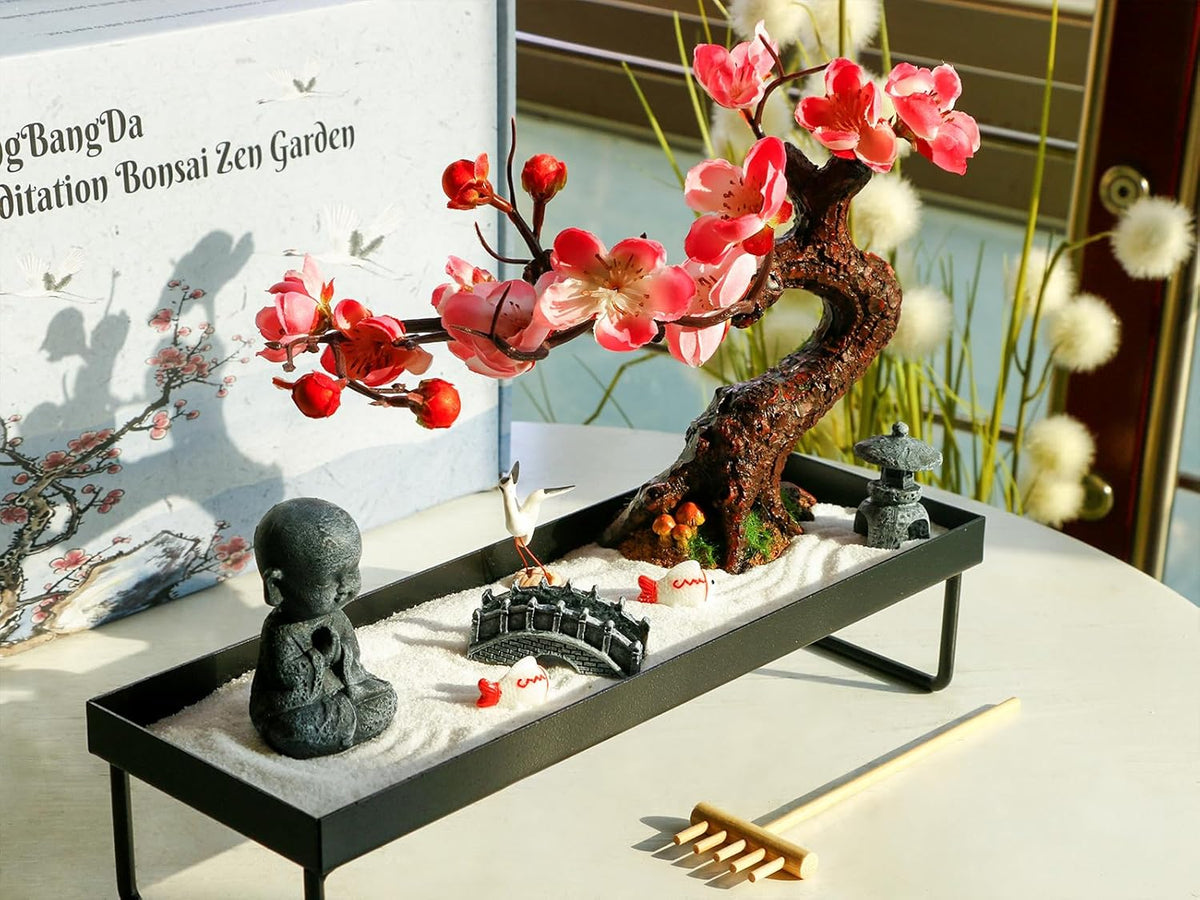 Mini Zen Garden Kit for Desk Tabletop Rock Sand Tray Therapy Kit Office Stress Relief Spiritual