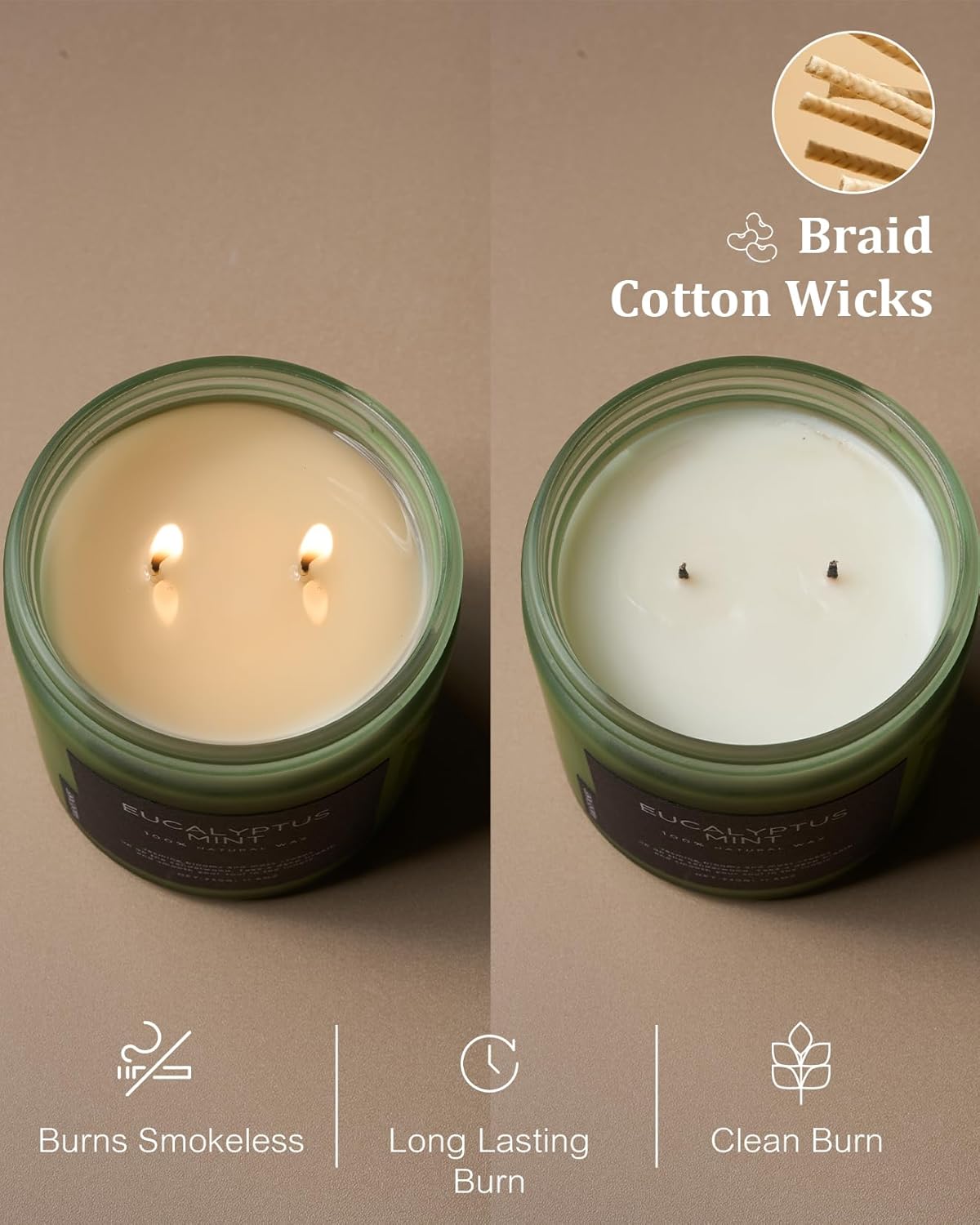 M&SENSE Eucalyptus & Mint Soy Candles for Home Scented, 11.6oz 70 Hour Burn Aromatherapy Candle