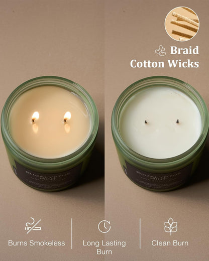 M&SENSE Eucalyptus & Mint Soy Candles for Home Scented, 11.6oz 70 Hour Burn Aromatherapy Candle