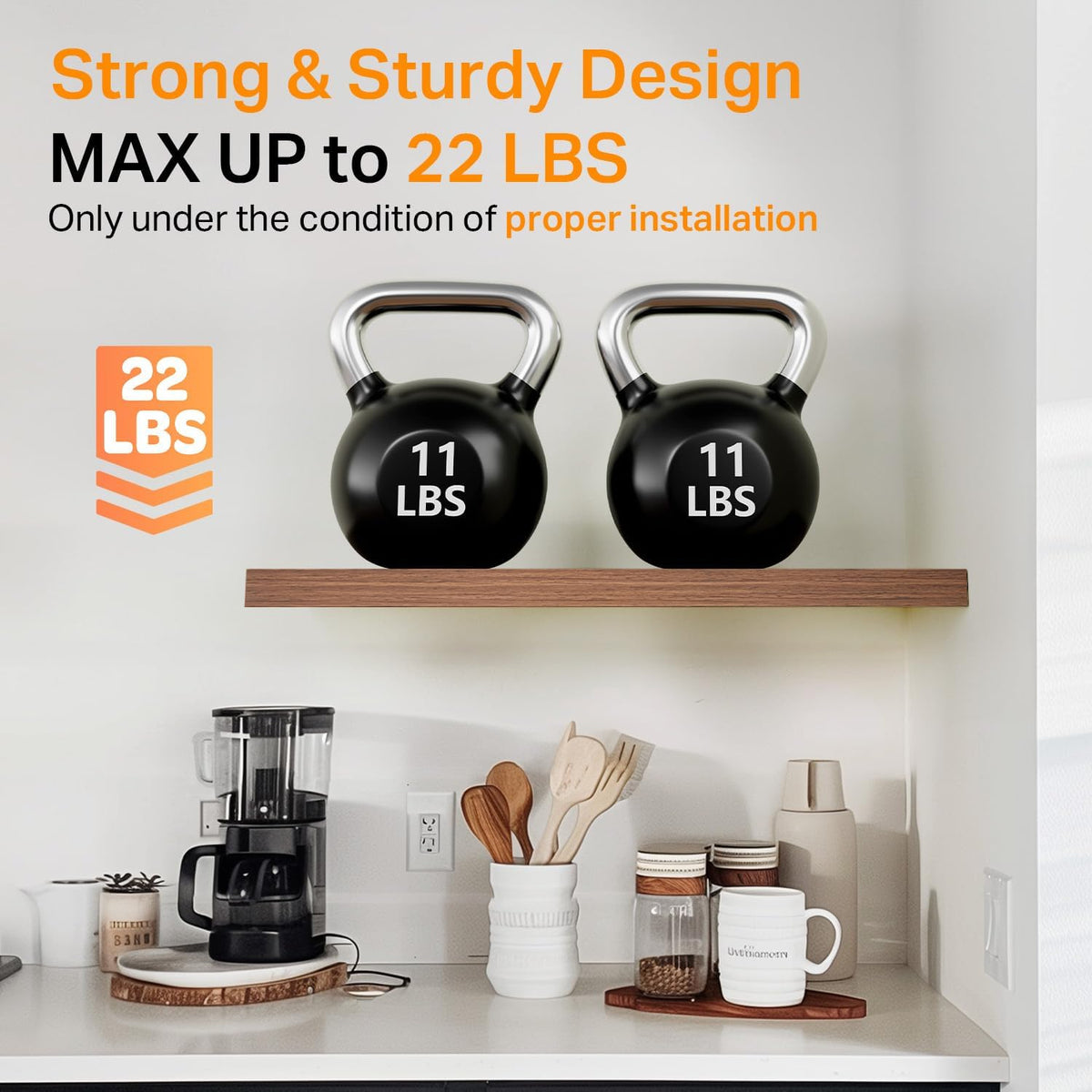 BAYKA Floating Shelves for Wall, Wall Mounted Rustic Wood Shelves for Bathroom, Bedroom, Living