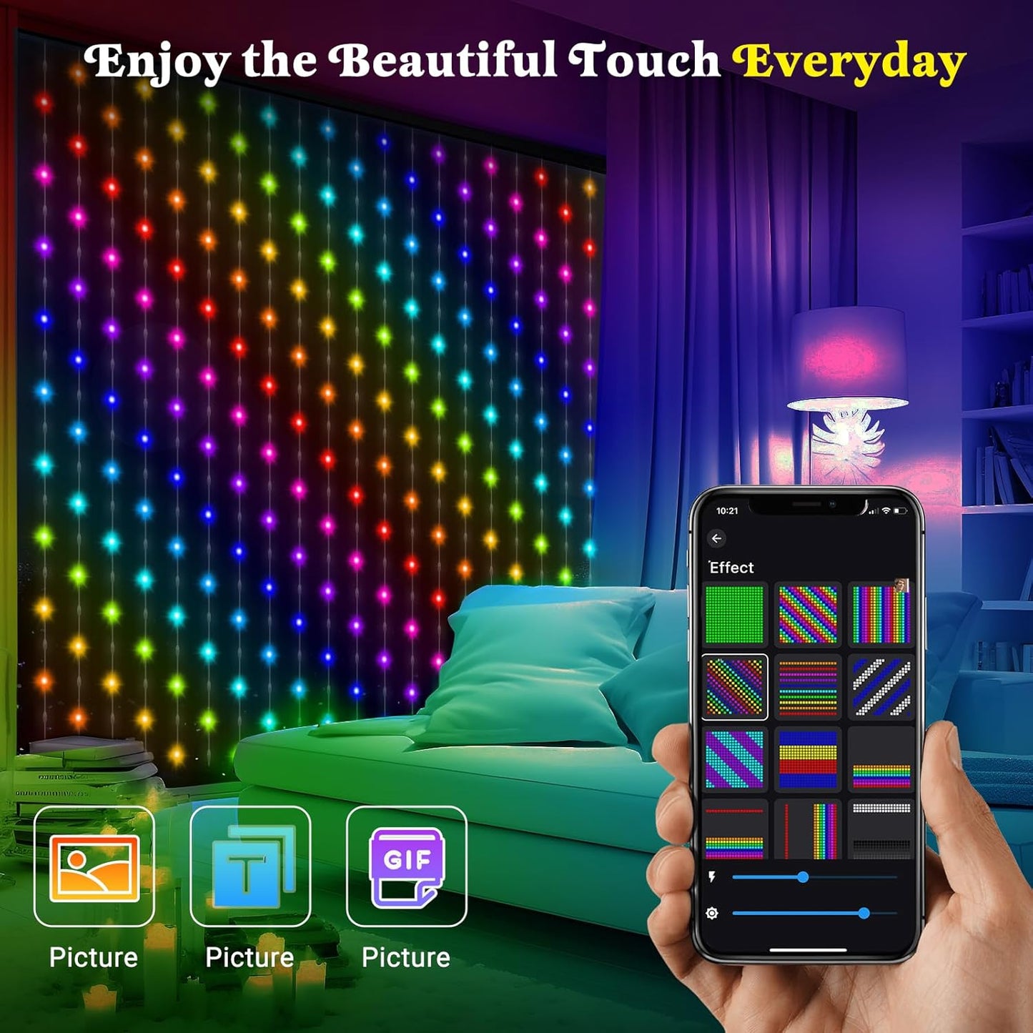 Smart Curtain Lights 400 LED, Color Changing LED Curtain Lights 6.6 * 6.6 FT, Dynamic DIY Fairy