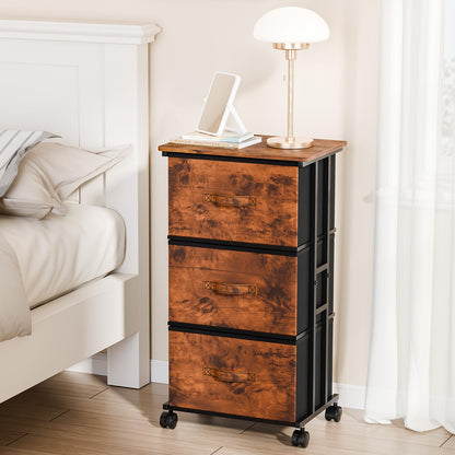 DUMOS Fabric Dresser 3 Drawer Storage Chest, Rolling Storage Tower, Rust