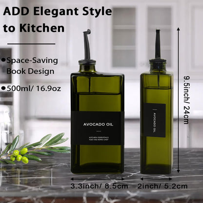 Olive Oil Dispenser Bottle for Kitchen 16.9oz, UV-Blocking Oil and Vinegar Dispenser Set, Soy Sauce