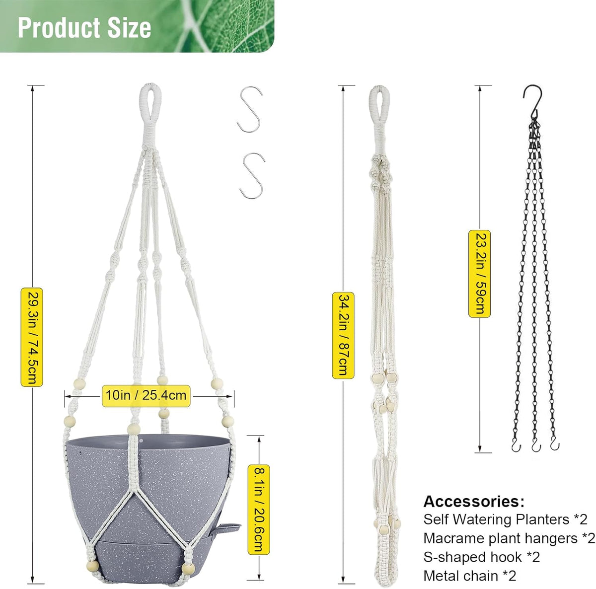 Self Watering Hanging Planters 10 inch, 2 Pack Hanging Flower Pots for Indoor Outdoor Plants