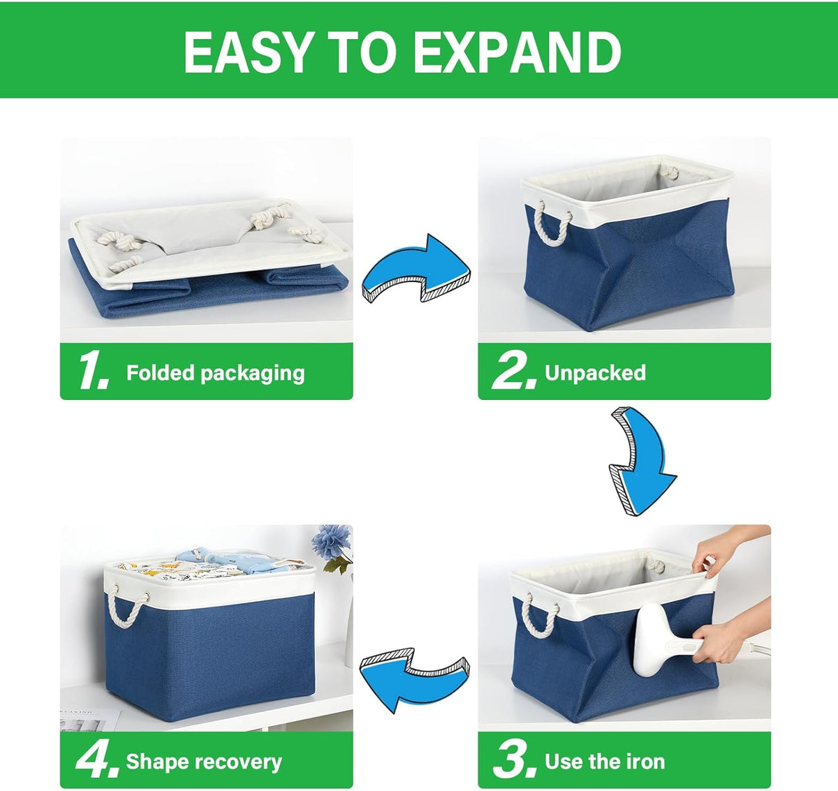 Bidtakay Large Storage Baskets for Shelves 3 Pack Fabric Storage Bins for Organizing Navy Blue