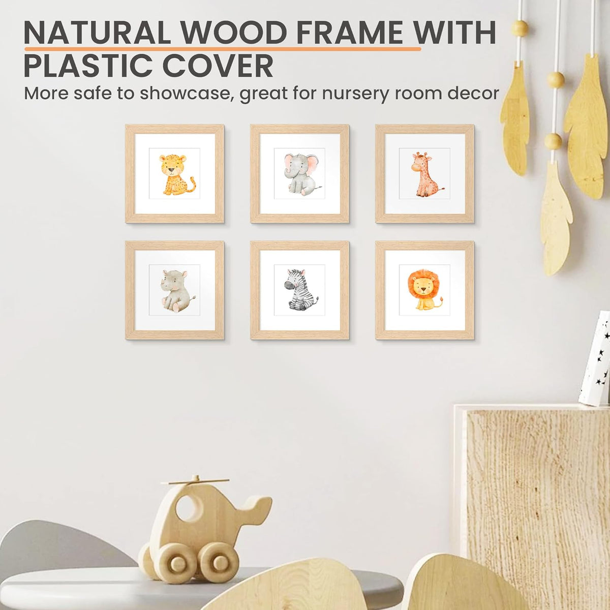 upsimples 6x6 Picture Frame, Natural Solid Wooden Picture Frames, Display 4x4 with Mat or 6 x 6