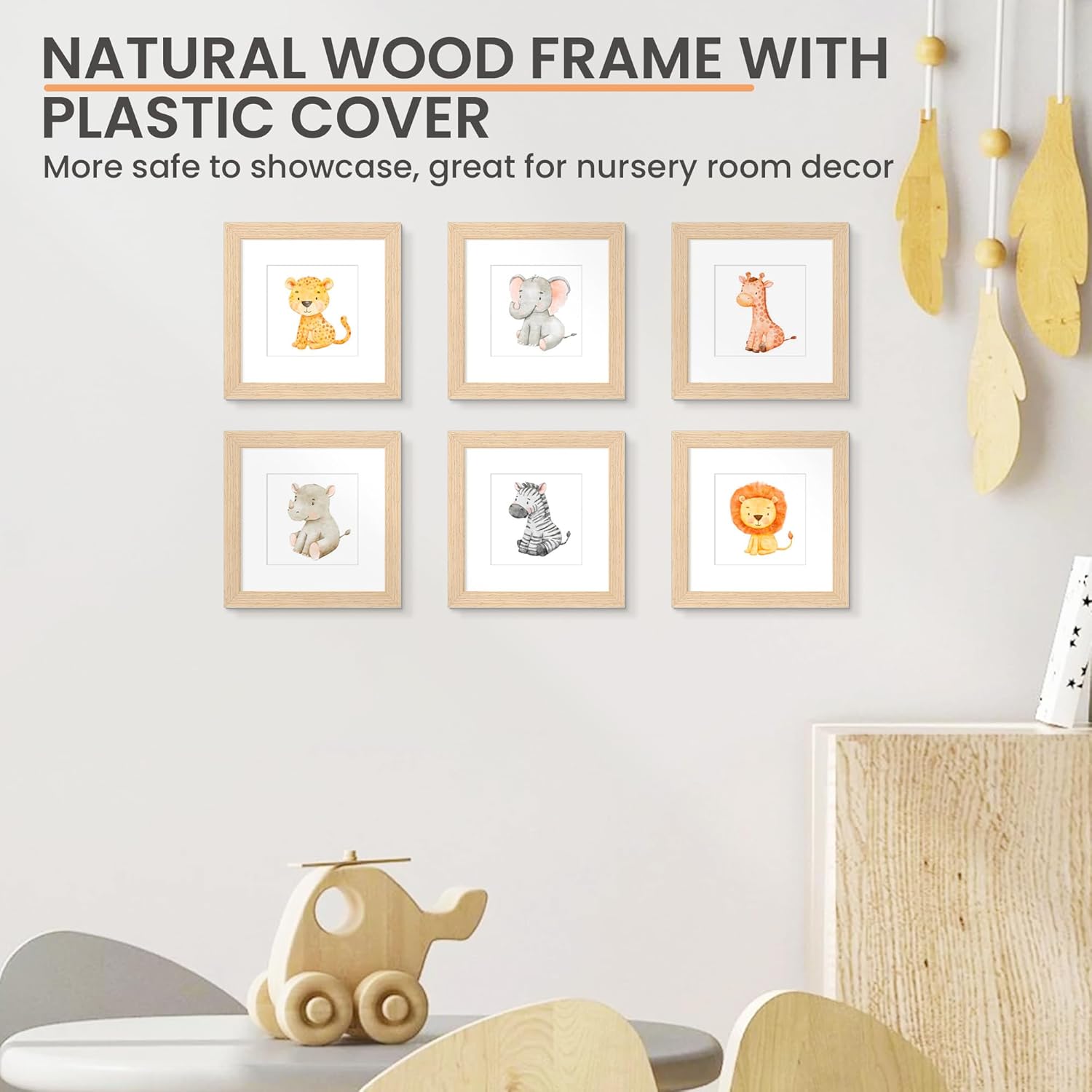 upsimples 6x6 Picture Frame, Natural Solid Wooden Picture Frames, Display 4x4 with Mat or 6 x 6