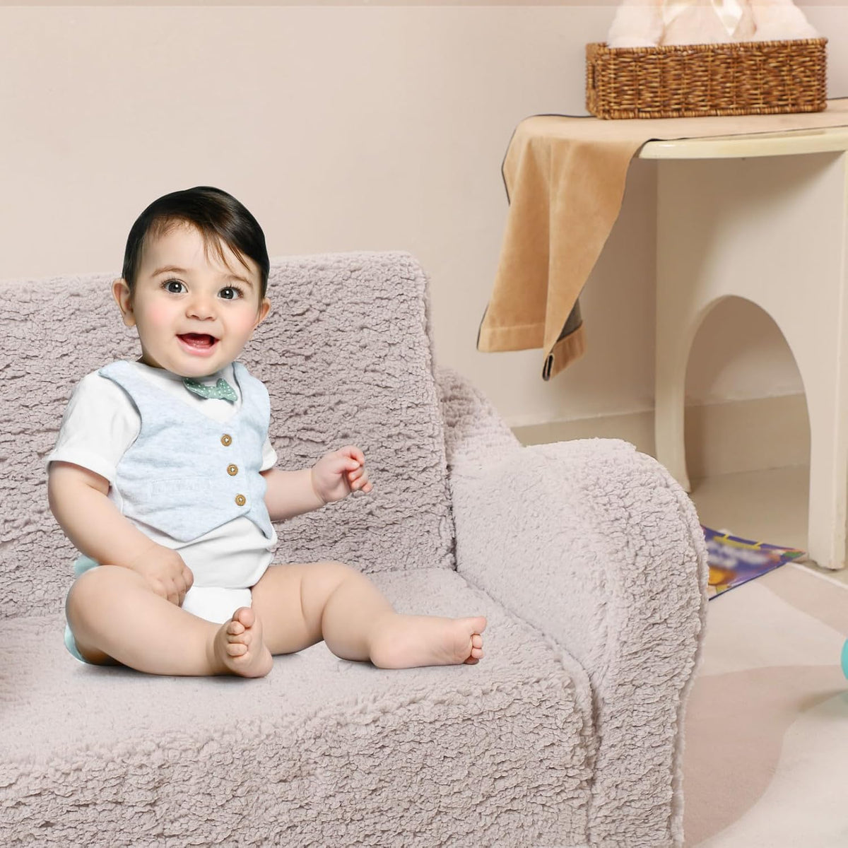 Kids Chairs for Toddler, 2-in-1 Toddler Soft Sherpa Couch Fold Out, Convertible Sofa to Lounger for