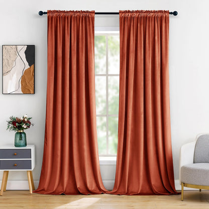 MIULEE Burnt Orange Velvet Curtains Thermal Insulated Blackout Curtain Fall Drapes for Bedroom