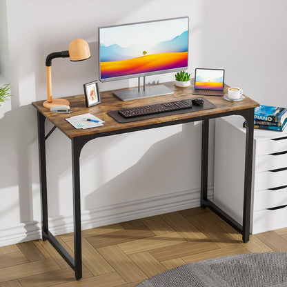 PayLessHere | 39 Inch Computer Desk | Brown | Office Desk with Metal Frame, Adjustable Feet |