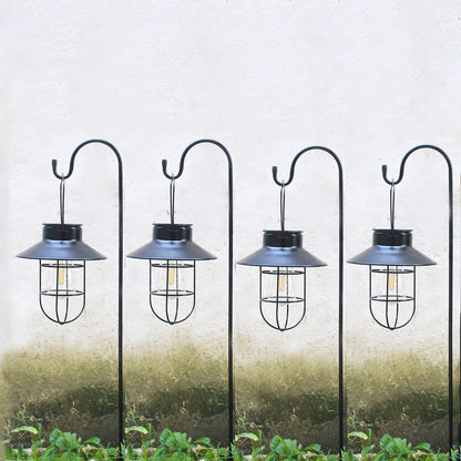 4 Pack Hanging Solar Lantern Lights with Shepherd Hook, Metal Waterproof Warm White Edison Bulb