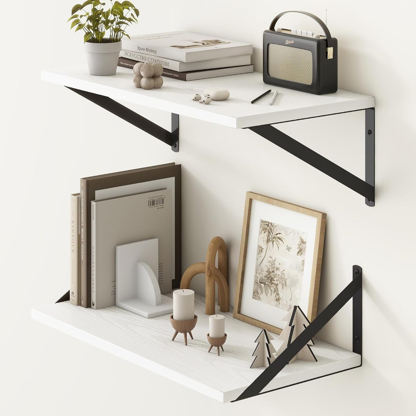 Fun Memories 20 Inch Floating Shelves for Wall, White Bathroom Shelves Set of 2, 10 Inch Deep Wall
