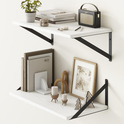Fun Memories 20 Inch Floating Shelves for Wall, White Bathroom Shelves Set of 2, 10 Inch Deep Wall