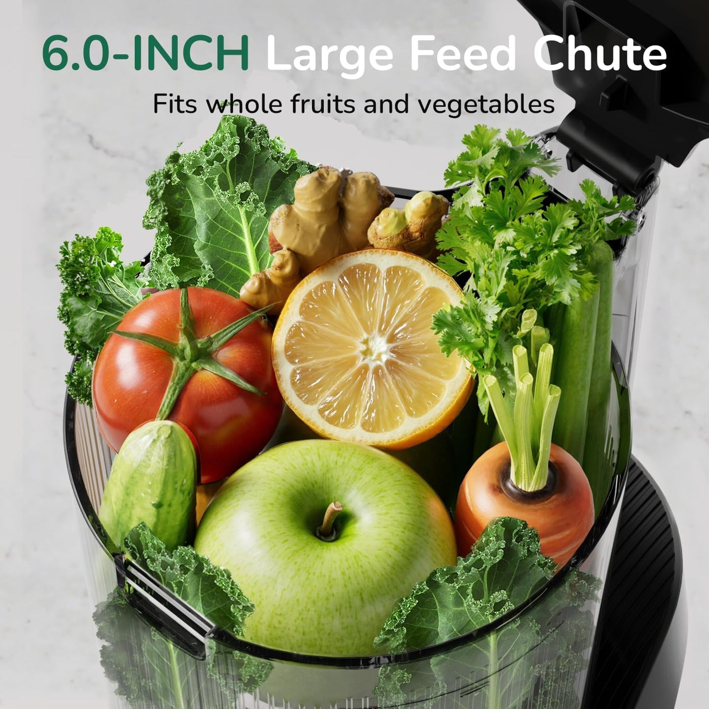 Canoly C16 Cold Press Juicer, 6" Extra Wide Feed Chute, 3-IN-1 Strainers (Juice & Sorbet & Nut