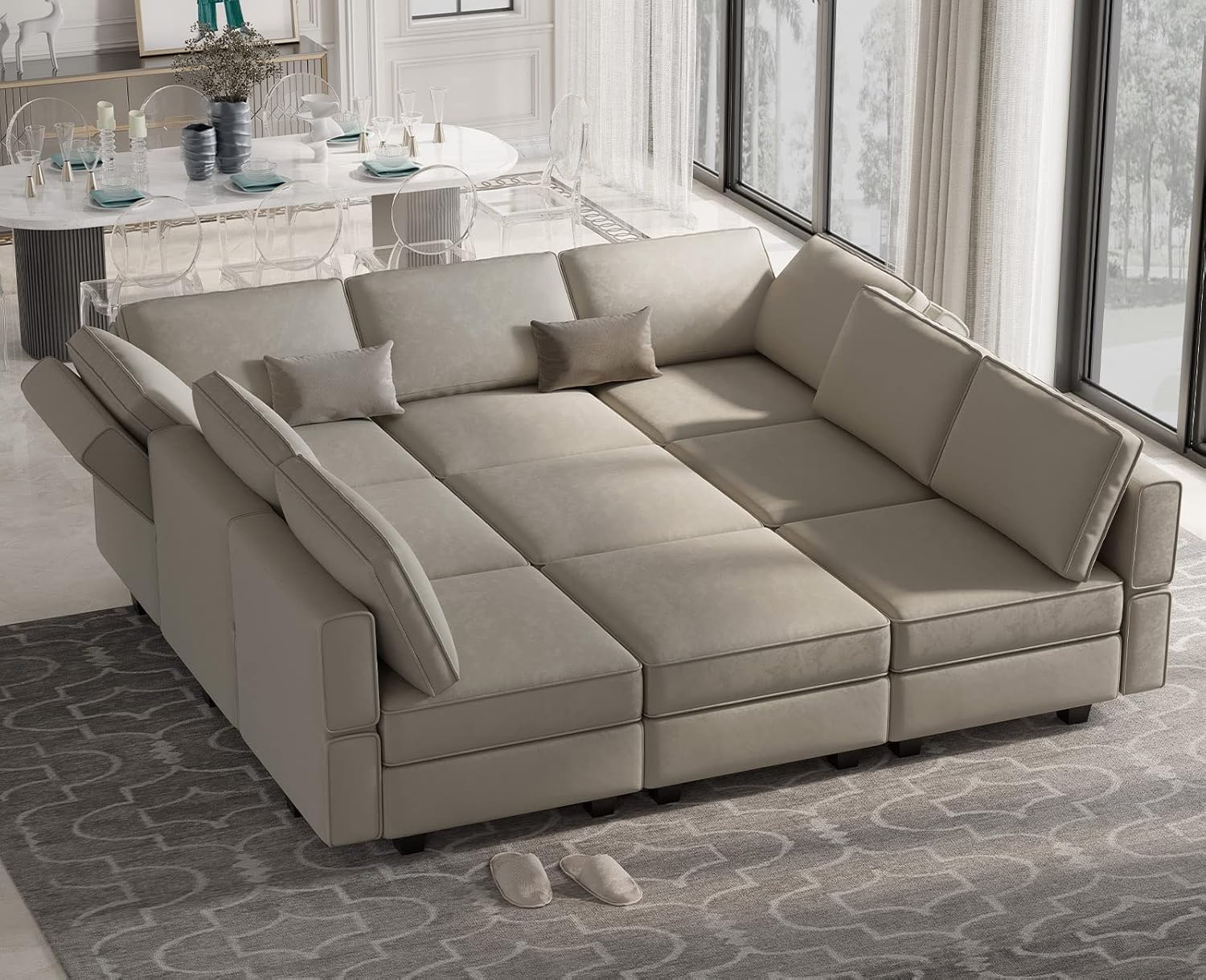 Belffin Modular Sectional Sofa with Ottomans Velvet Reversible Chaise Sleeper Bed Storage Seat