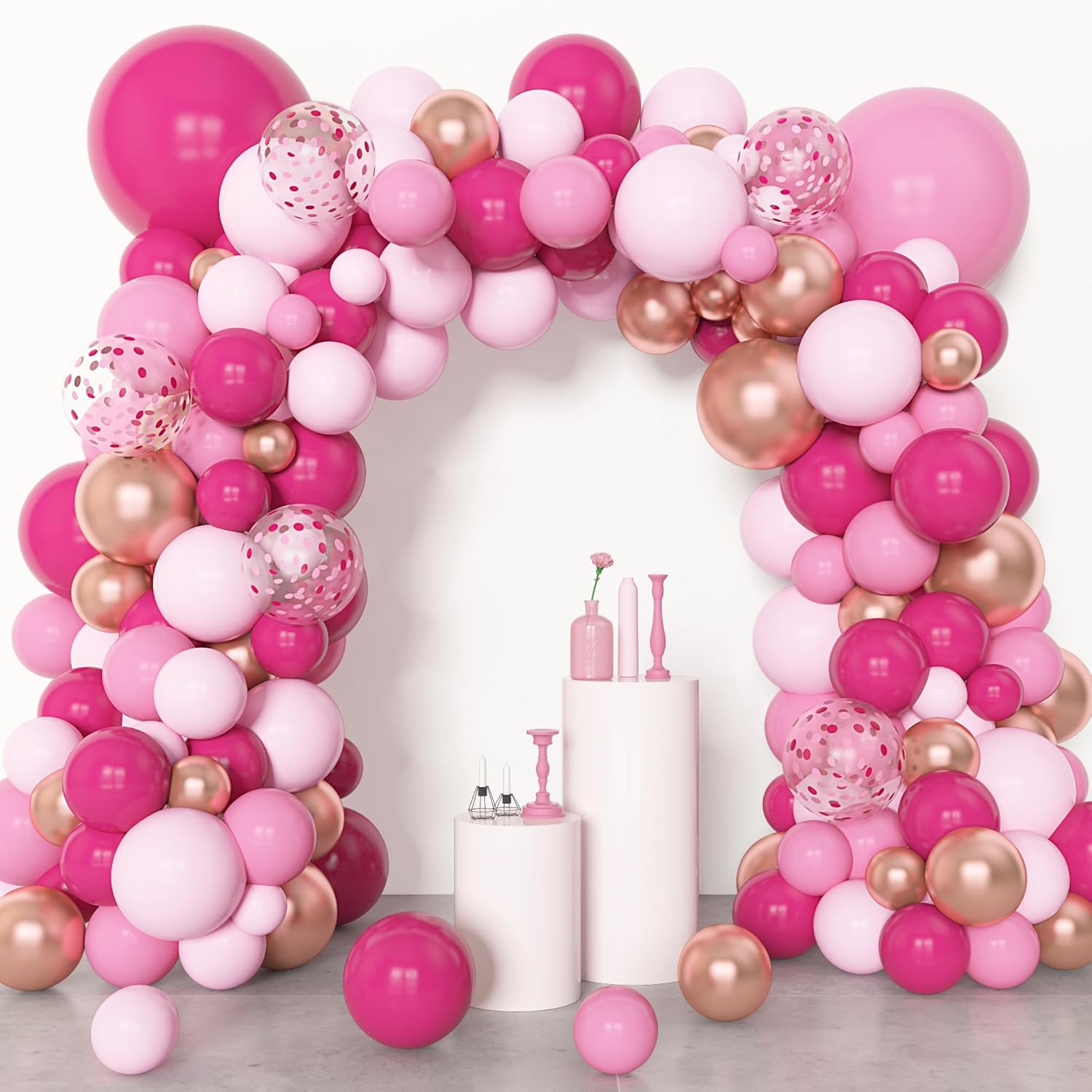 Amandir 153pcs Pink Balloon Garland Arch Kit, Different Sizes 18 12 10 5 inch Hot Pink Latex