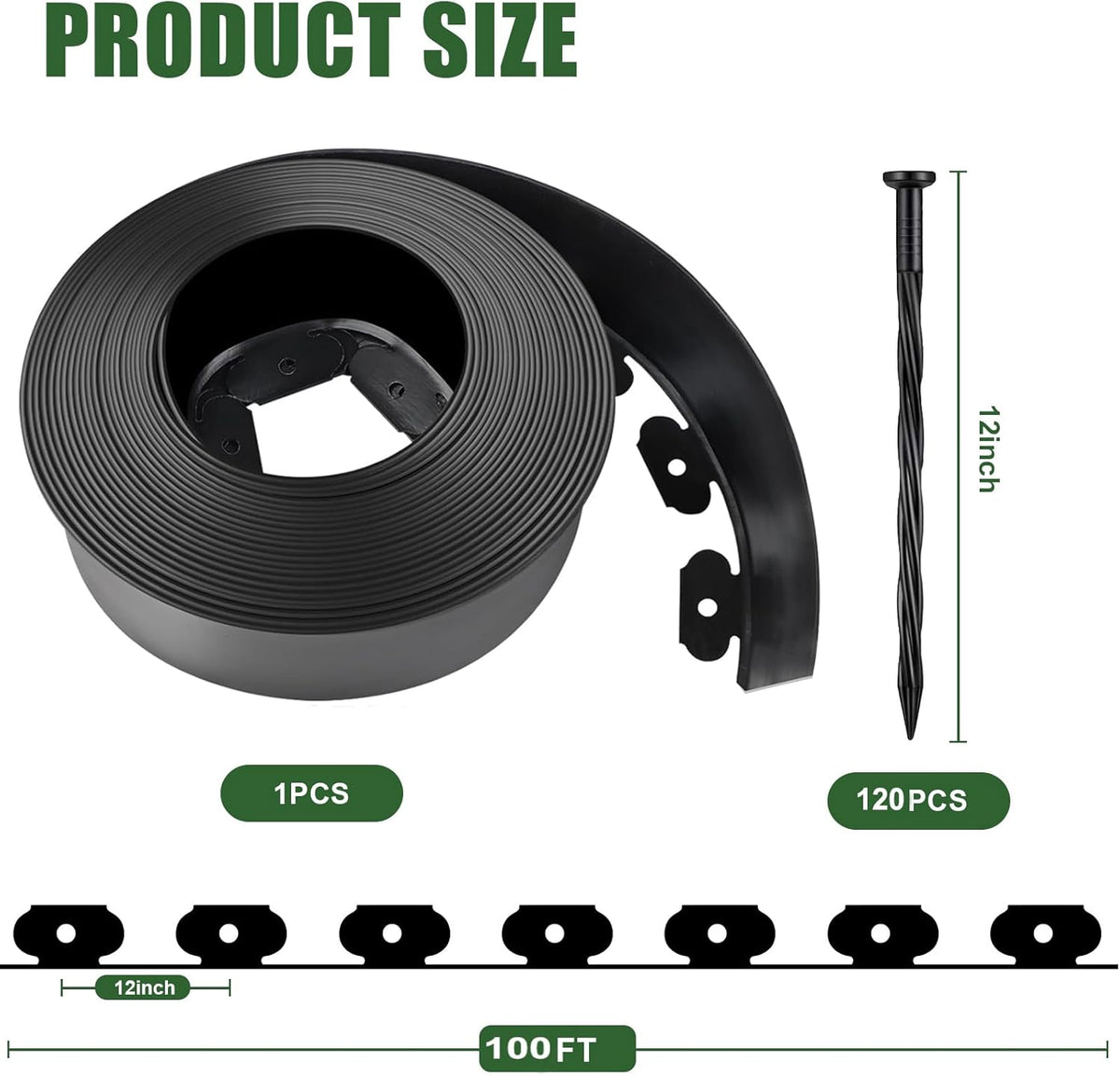 4 in Tall Landscape Edging, 100FT Plastic Garden Border Edging with 120 Anchoring Spikes, Landscape