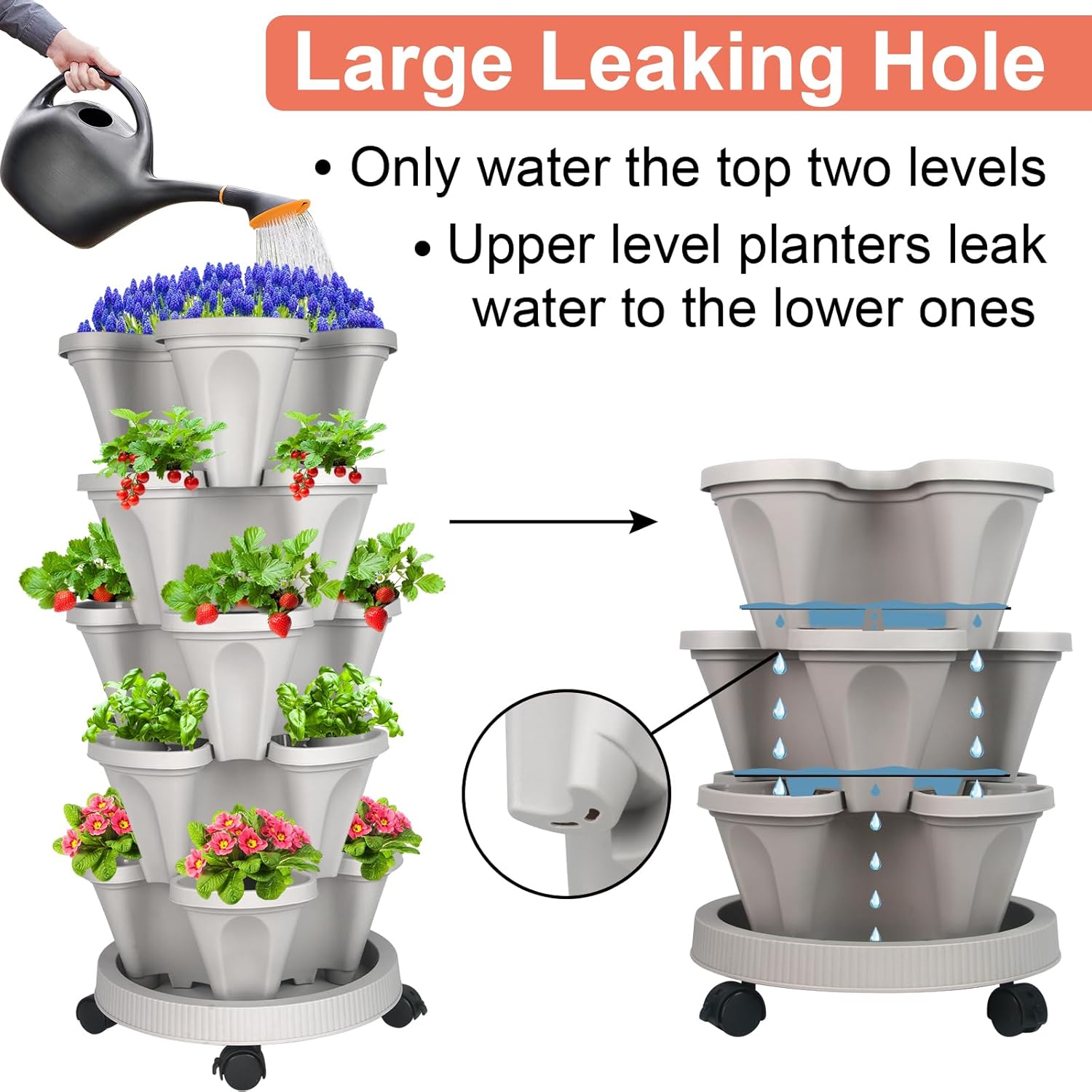 Vertical Planter 5 Tier Stackable Planters Garden Planters Strawberry Herb Flower and Vegetable