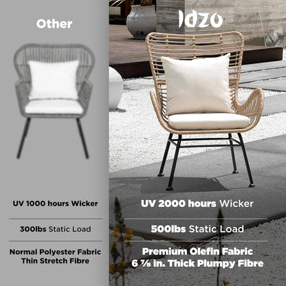IDZO Isabelle Upgraded 2000 Hours UV Wicker Chairs Outdoor Set of 2, 500 lbs Capacity Outdoor Patio