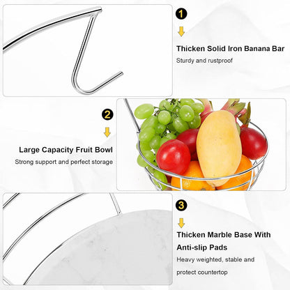 Livabber Countertop Fruit Basket Bowl with Banana Hanger, Modern Standing Fruit Vegetable Bowl