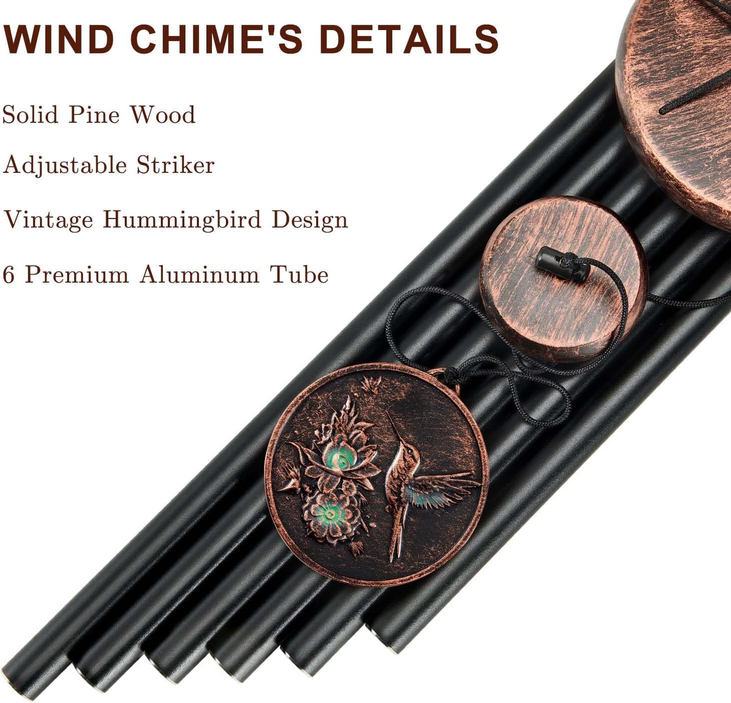 Wind Chimes for Outside, Hummingbird Deep Tone Vintage Wind Chime Outdoor Clearance