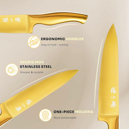 ZHANG XIAO QUAN SINCE 1628 15Pcs Knife Sets with Block, 50Cr15MoV Stainless Steel kitchen knife set