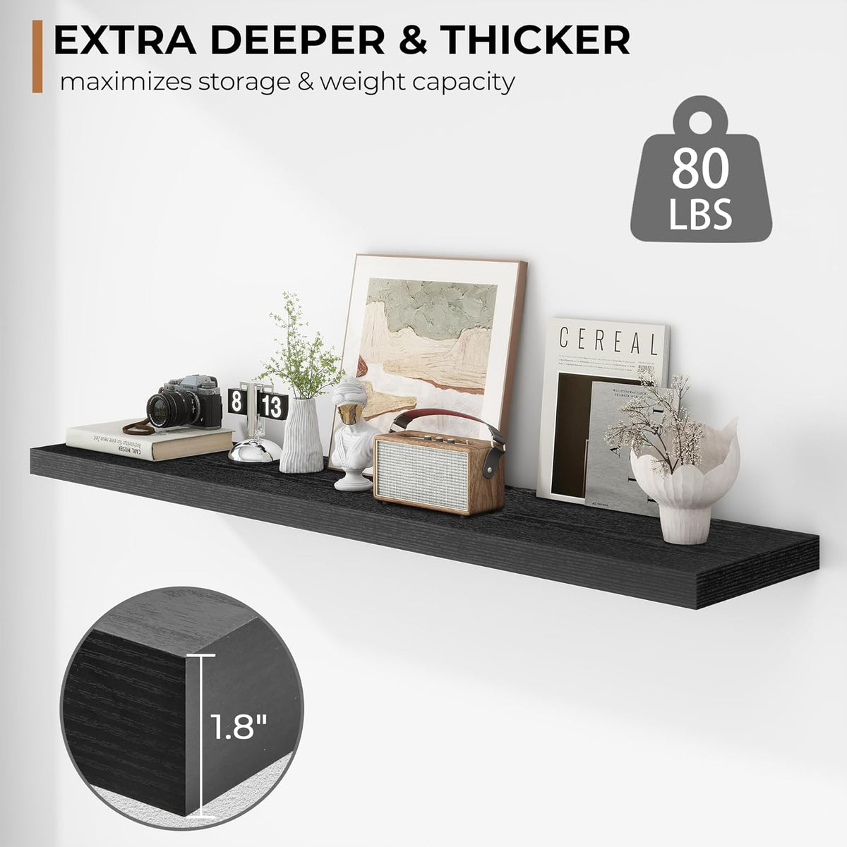 Fun Memories Floating Shelves - 12 Inch Rustic Wooden Wall Shelves - Extra Deeper & Thicker Wall