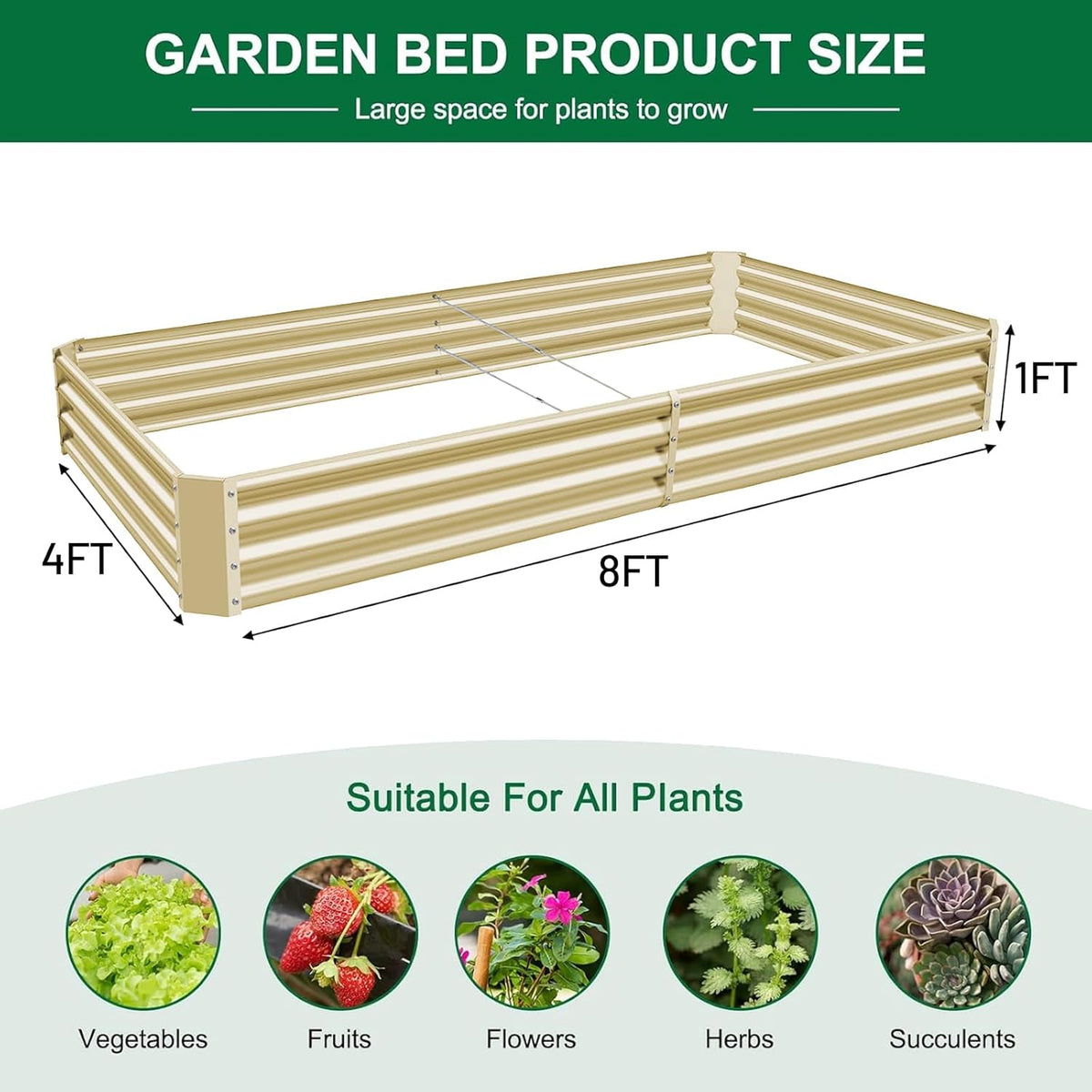 Land Guard 2 Pack 8×4×1ft Galvanized Metal Raised Garden Bed, Metal Planter Kit Box Outdoor for