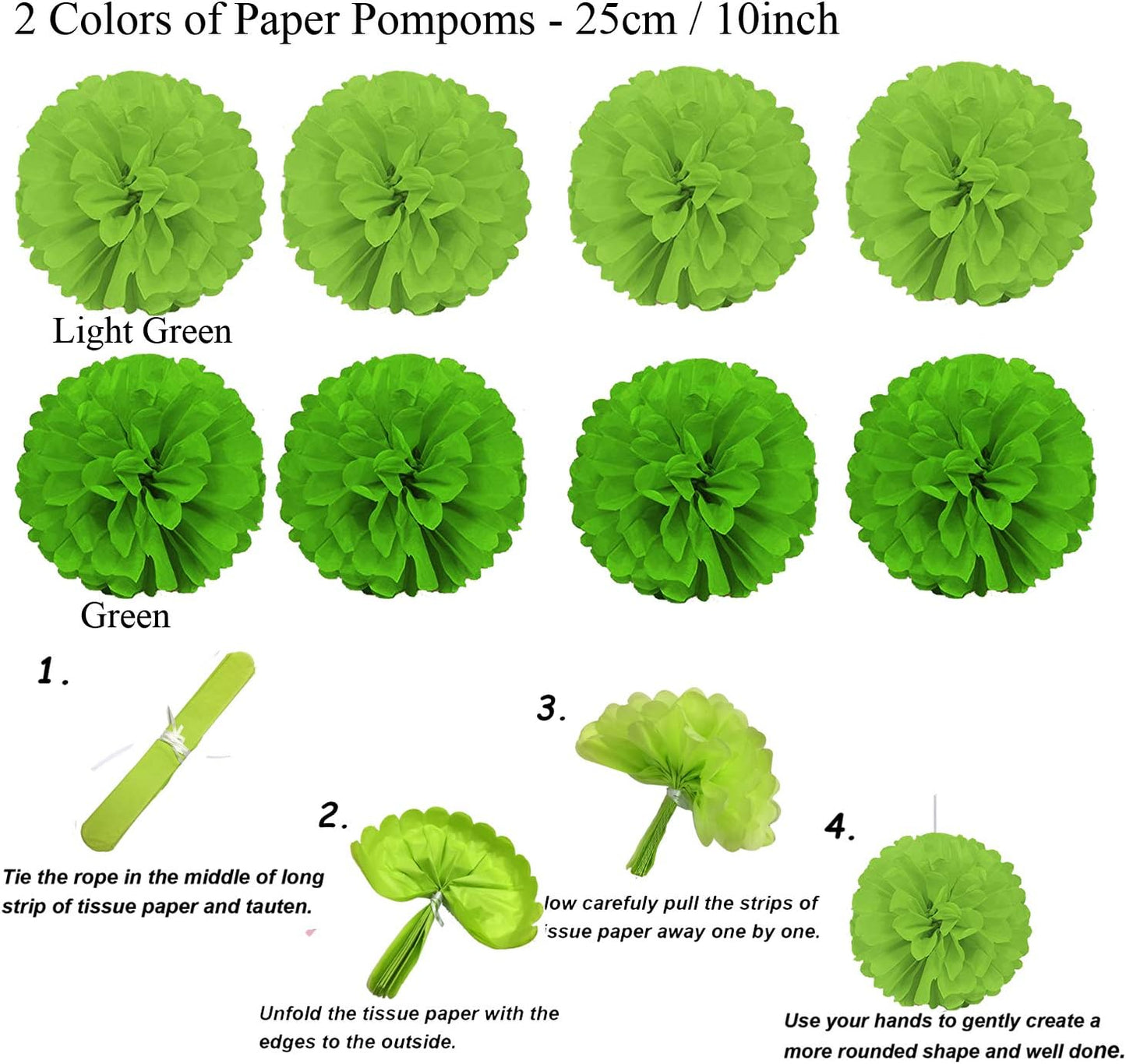 ZERODECO Party Decoration, 21 Pcs Green Hanging Paper Fans, Pom Poms Flowers, Garlands String Polka
