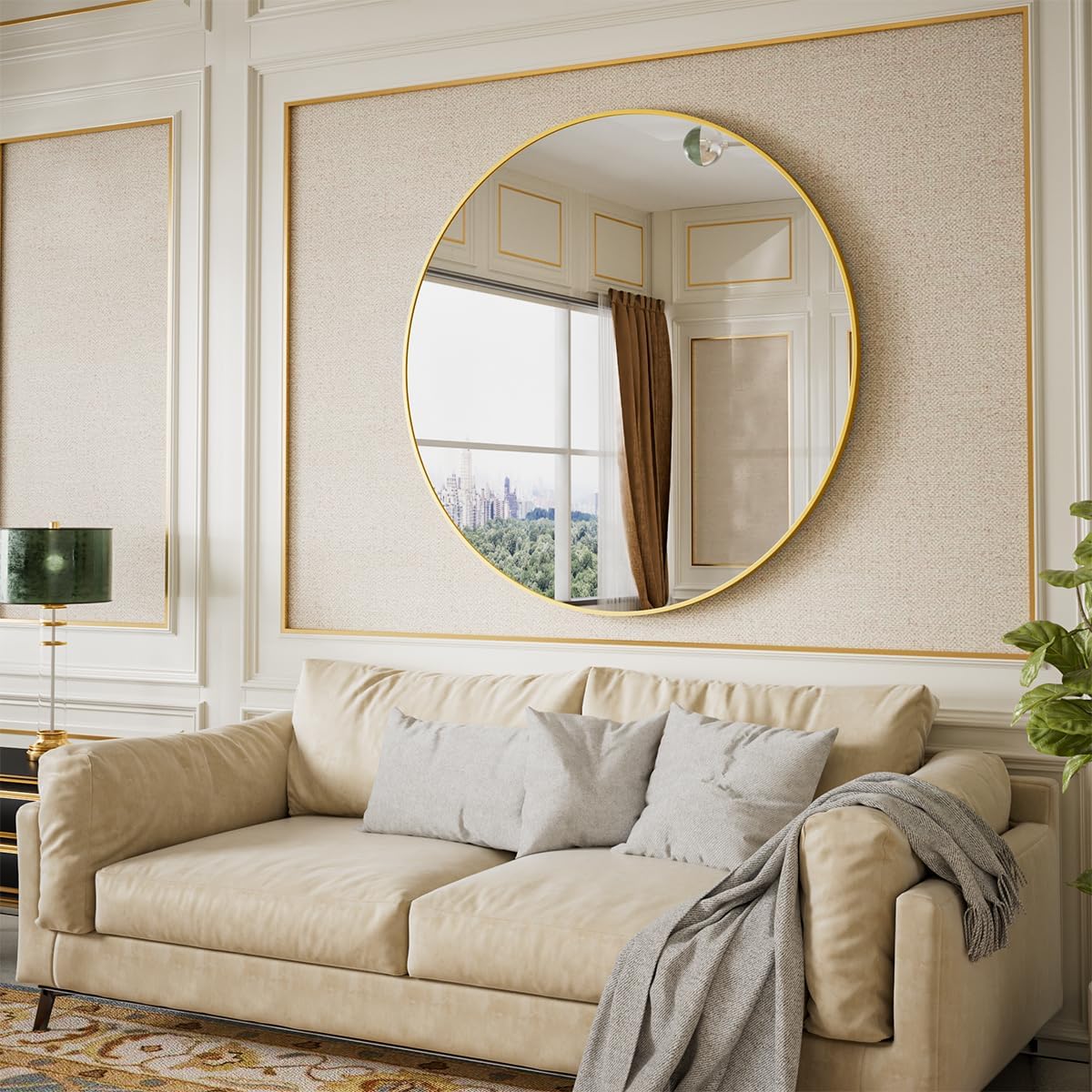 BEAUTYPEAK 42 Inch Round Mirror, Metal Frame Circle Mirror, Wall Mounted for Entryway, Bathroom