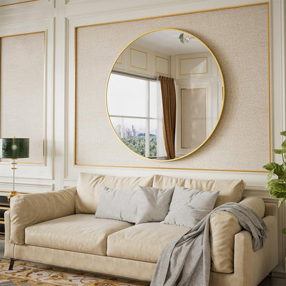 BEAUTYPEAK 42 Inch Round Mirror, Metal Frame Circle Mirror, Wall Mounted for Entryway, Bathroom
