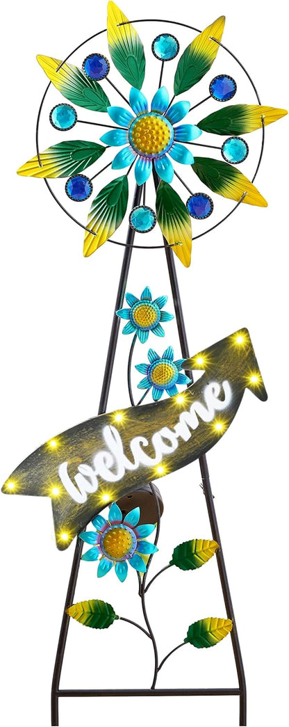 TERESA'S COLLECTIONS Hummingbird Garden Solar Stake, Wind Spinner Yard Art Sign for Outdoor Decor