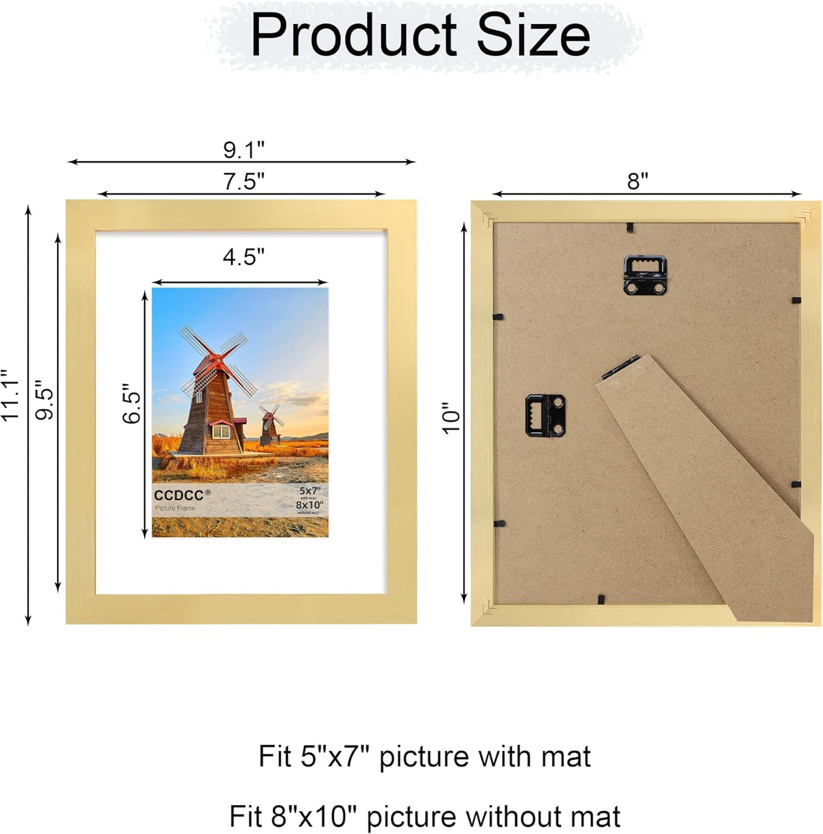 8x10 Picture Frame Set of 4, 8 x 10 Wood Photo Frames with Mat for 5x7, Wooden Frame with Real