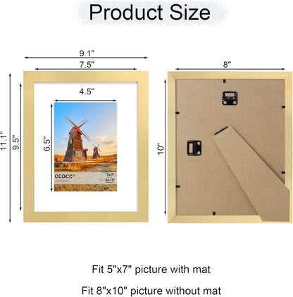 8x10 Picture Frame Set of 4, 8 x 10 Wood Photo Frames with Mat for 5x7, Wooden Frame with Real