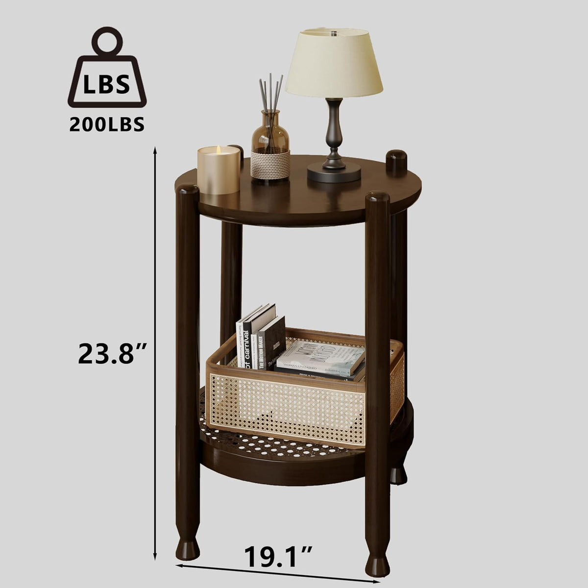 NSdirect Round End Table for Living Room, 2-Tier Rustic Wood Center Table for Home Decor with Boho