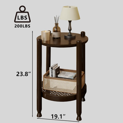 NSdirect Round End Table for Living Room, 2-Tier Rustic Wood Center Table for Home Decor with Boho