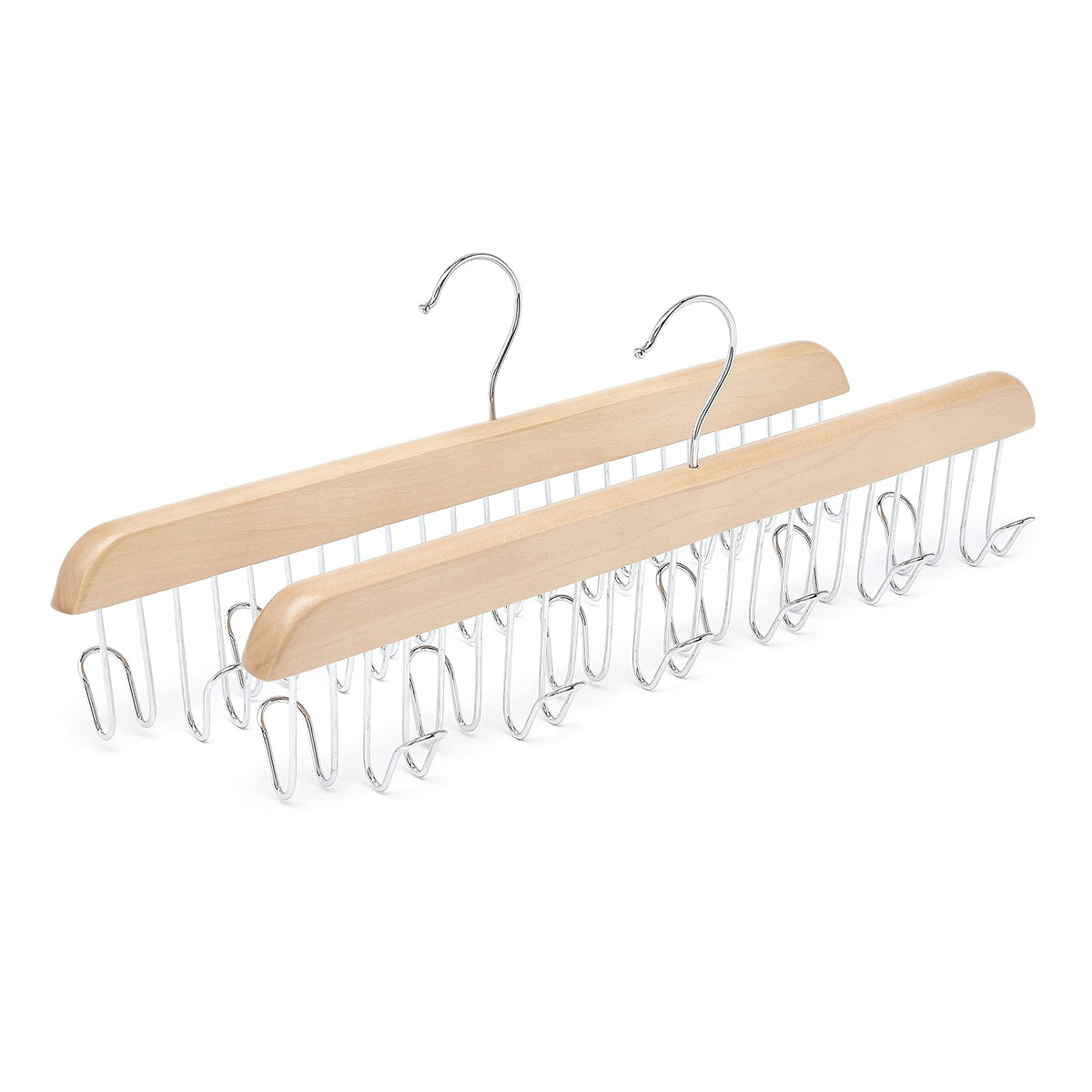 Amazon Basics Wooden Belt Hanger Closet Organizer, Multifunctional, Smooth Finish, Natural, 2-Pack