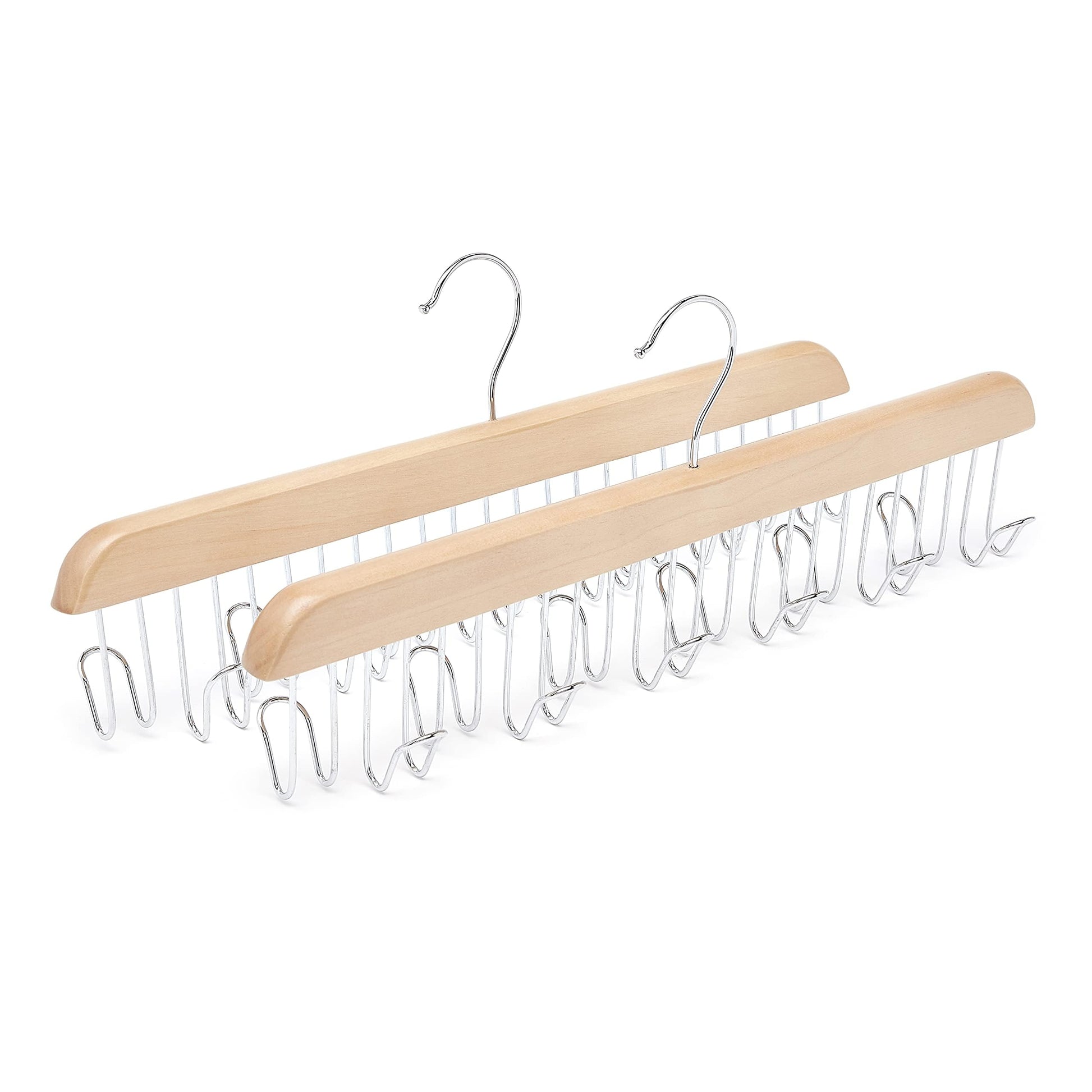 Amazon Basics Wooden Belt Hanger Closet Organizer, Multifunctional, Smooth Finish, Natural, 2-Pack