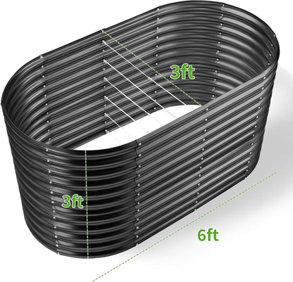 Land Guard 6x3x3ft Oval Galvanized Raised Garden Beds, Large-Capacity Metal Planter Box Outdoor