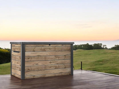 Outdoor Storage Box, Wood-Look Resin Deck Container, Indoor/Outdoor Storage, Ash Wood Brown (230