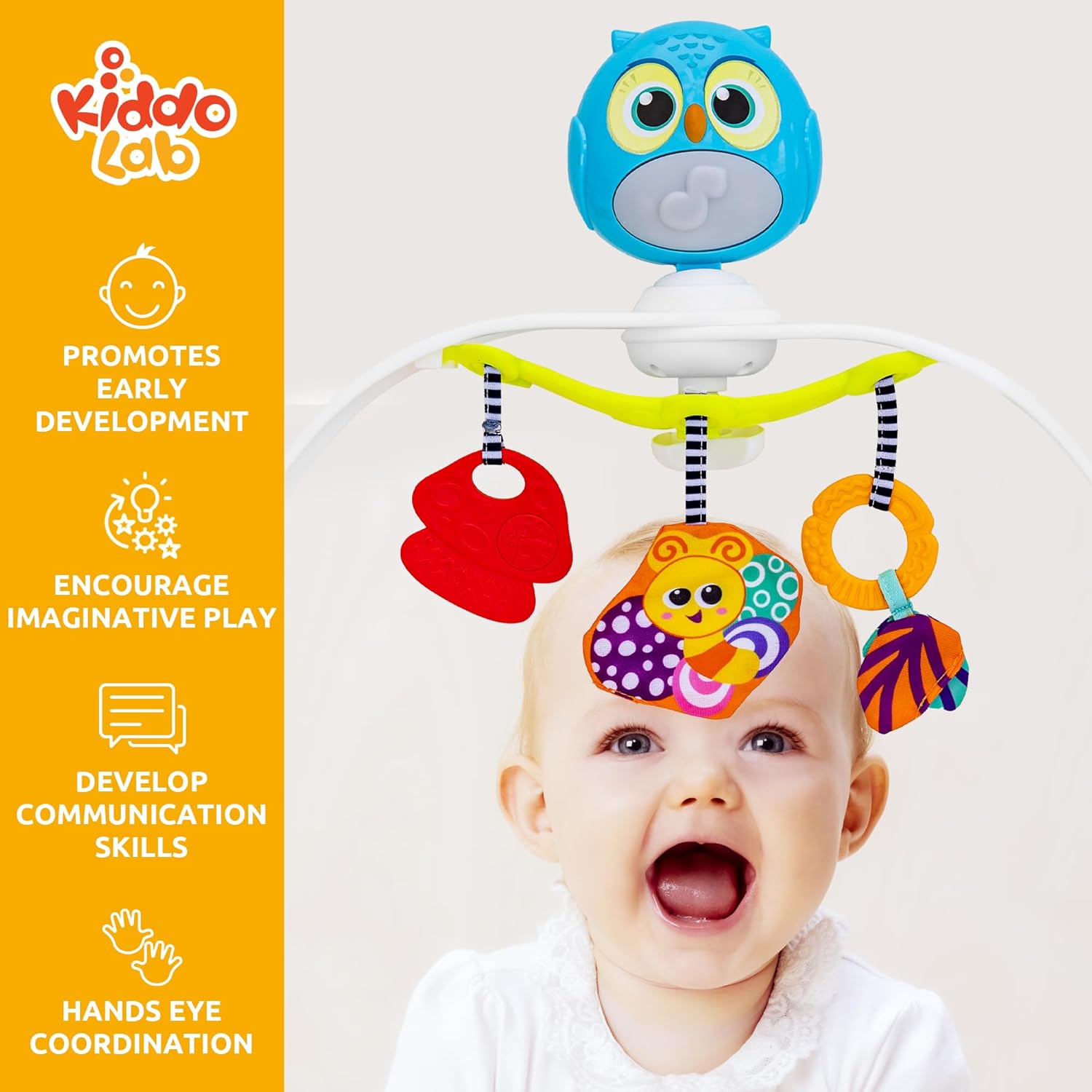 Baby Stroller Arch Toy with Relaxing Music & Lights - Adjustable Activity Arch & Play Accessories