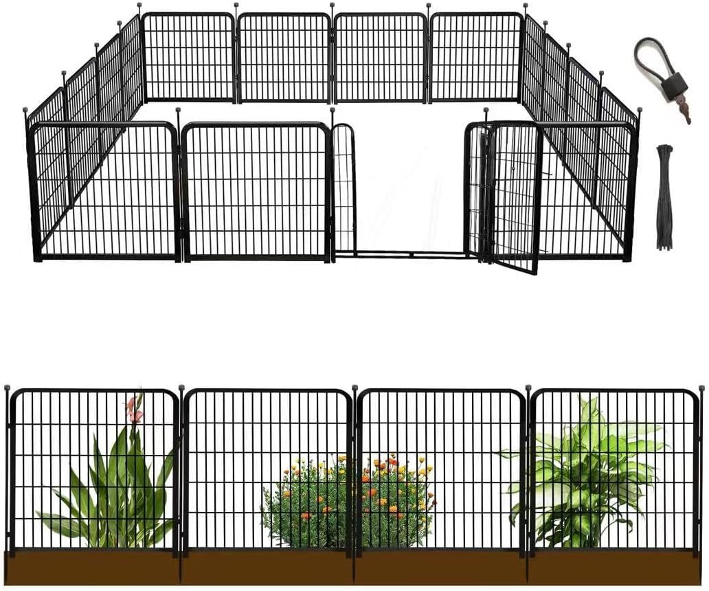 Garden Fences with Gate, 32 in(H)×27 in(L) 16 Panels Total 35.4 Ft(L), Garden Animal Barrier, Fence