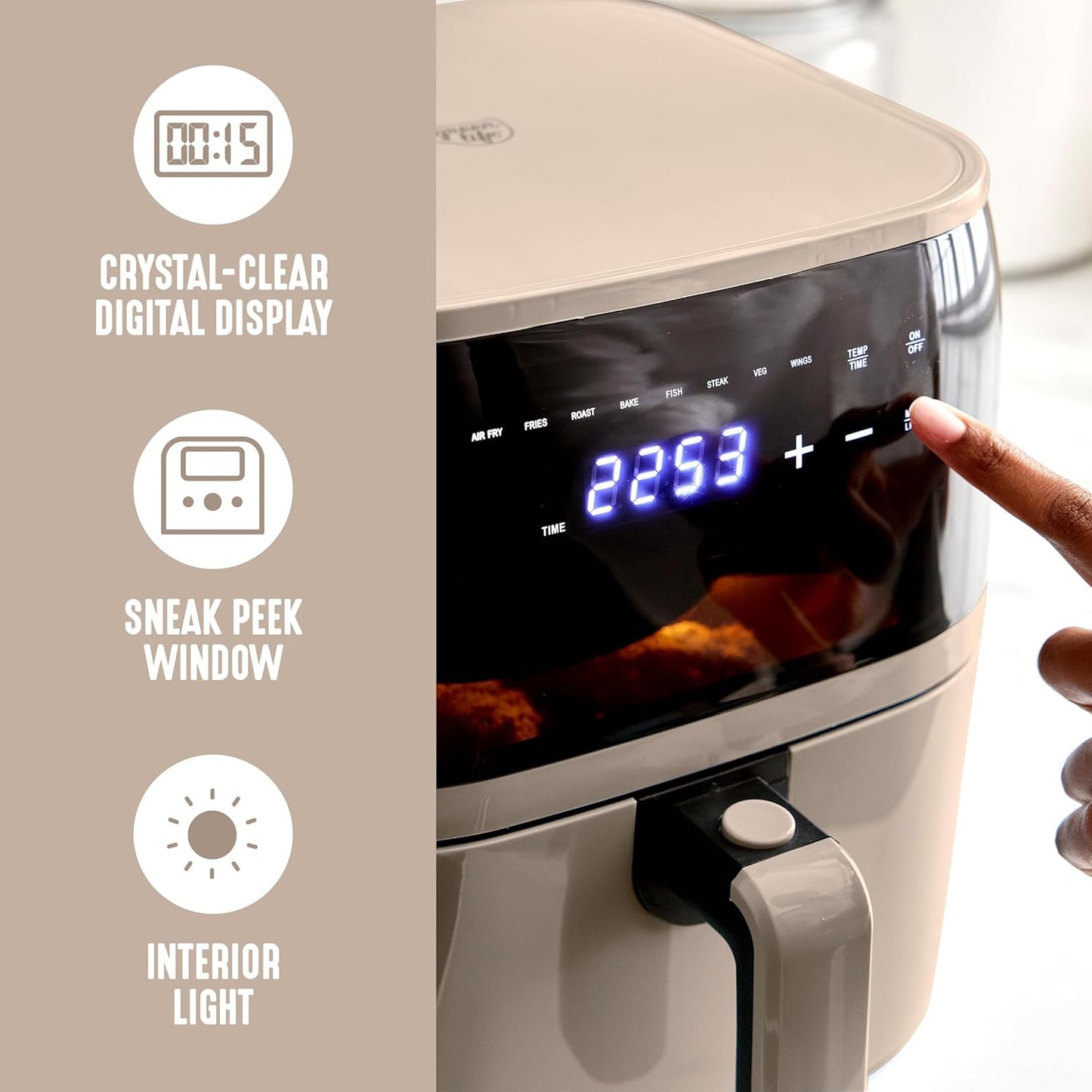 GreenLife Compact Electric Air Fryer Oven, 5.3 QT, PFAS-Free Ceramic Nonstick Drawer, 8 One Touch