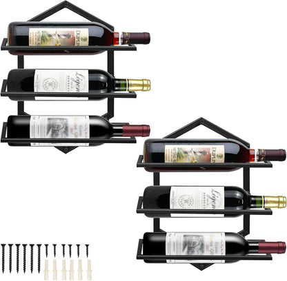 2Pcs Wall Mounted Wine Stemware Rack, Metal Hanging Wine Glass Display Holde Holds 3 Bottles