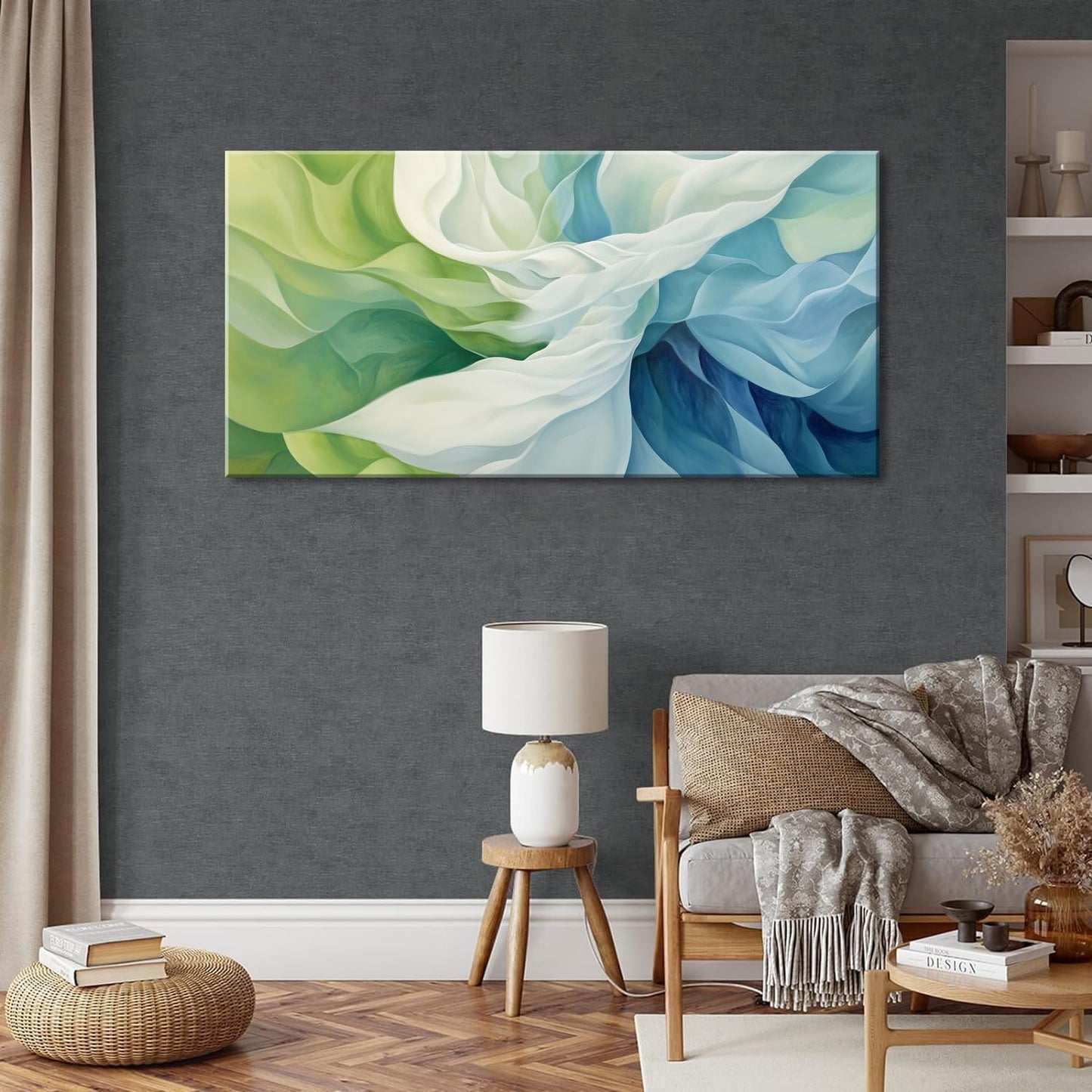 LASMOND Abstract Lines Wall Art for Living Room Canvas Prints Aqua Turquoise Blue Green Artwork