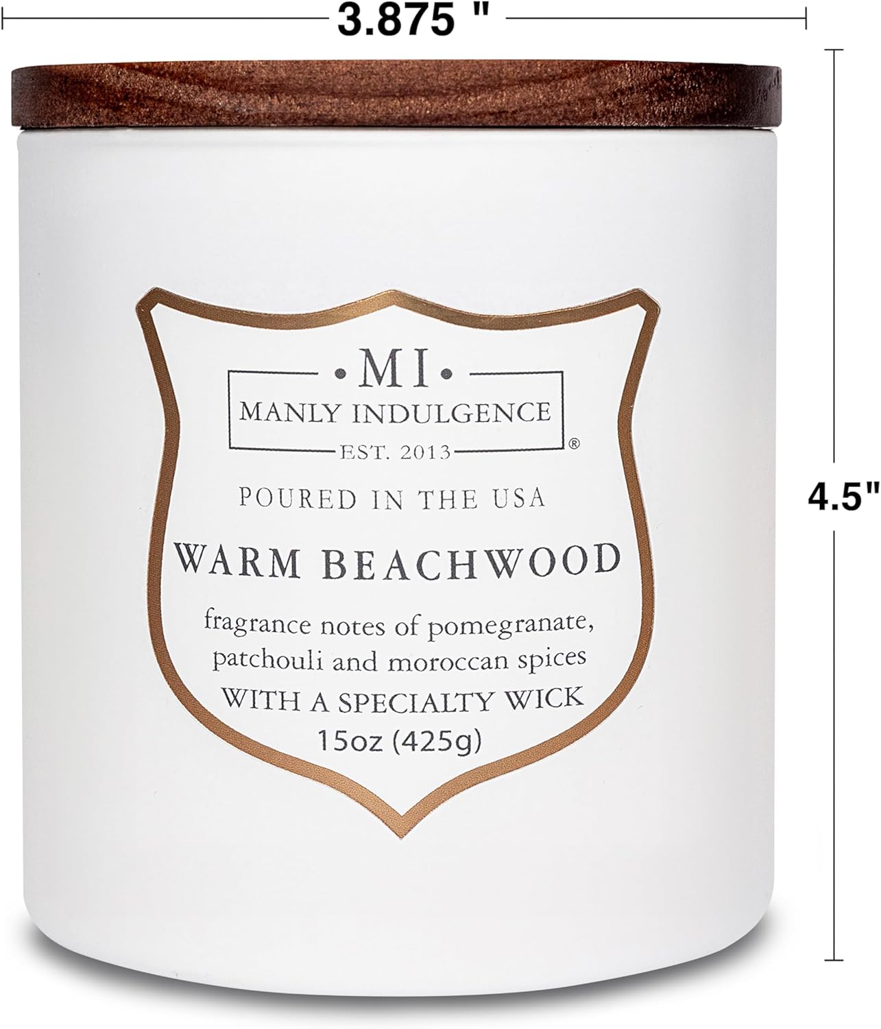 Manly Indulgence Warm Beachwood Scented Candles for Men, 15 oz Wooden Wick, Premium Soy Blend Wax