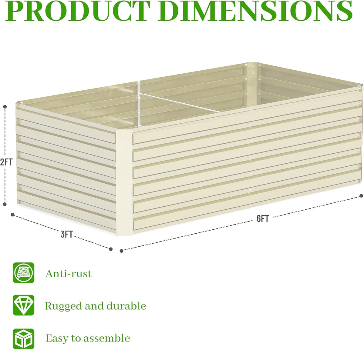 6x3x2 ft Raised Garden Bed, Large Metal Planter Raised Beds, Planters for Outdoor Plants for